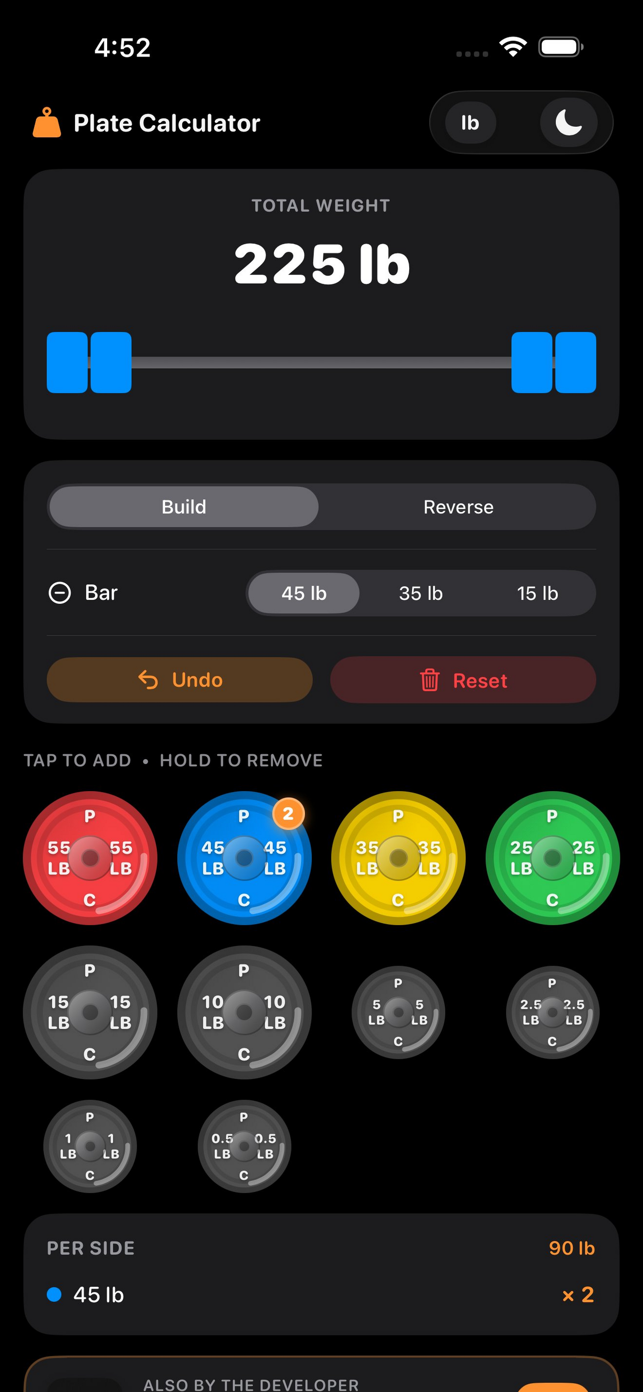 Plate Calculator dark mode screenshot